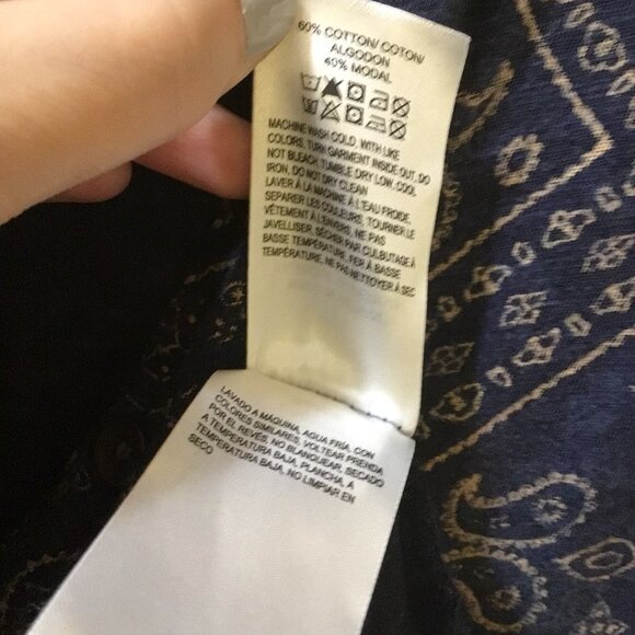 Lucky Brand Blue 3/4 Sleeve Boho Top Spring Blouse Paisley Floral Print - Picture 5 of 7